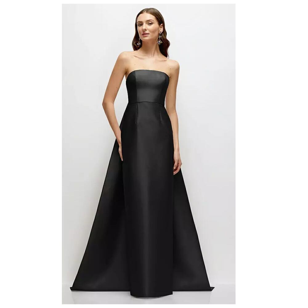 NEW Alfred Sung Strapless Satin Column Dress with Removeable Train Black Size 2 - Picture 3 of 13